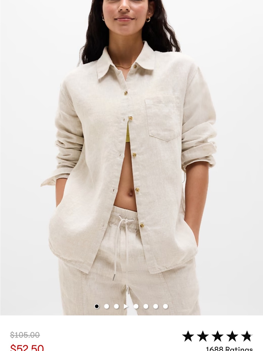Athleta Linen Button-Down Shirt in Light Beige/Cream